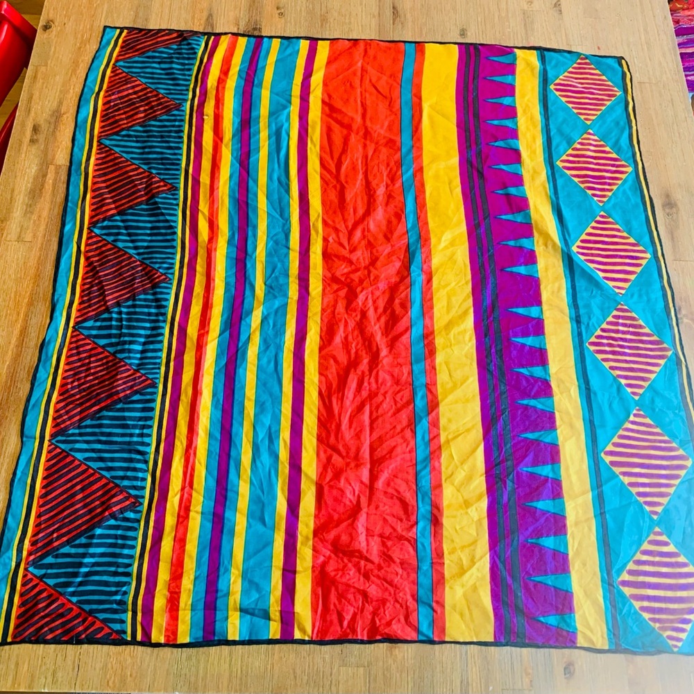Japanese Silk Square scarf SUNKYUNG Colorful Geometric Pattern - Picture 3 of 10
